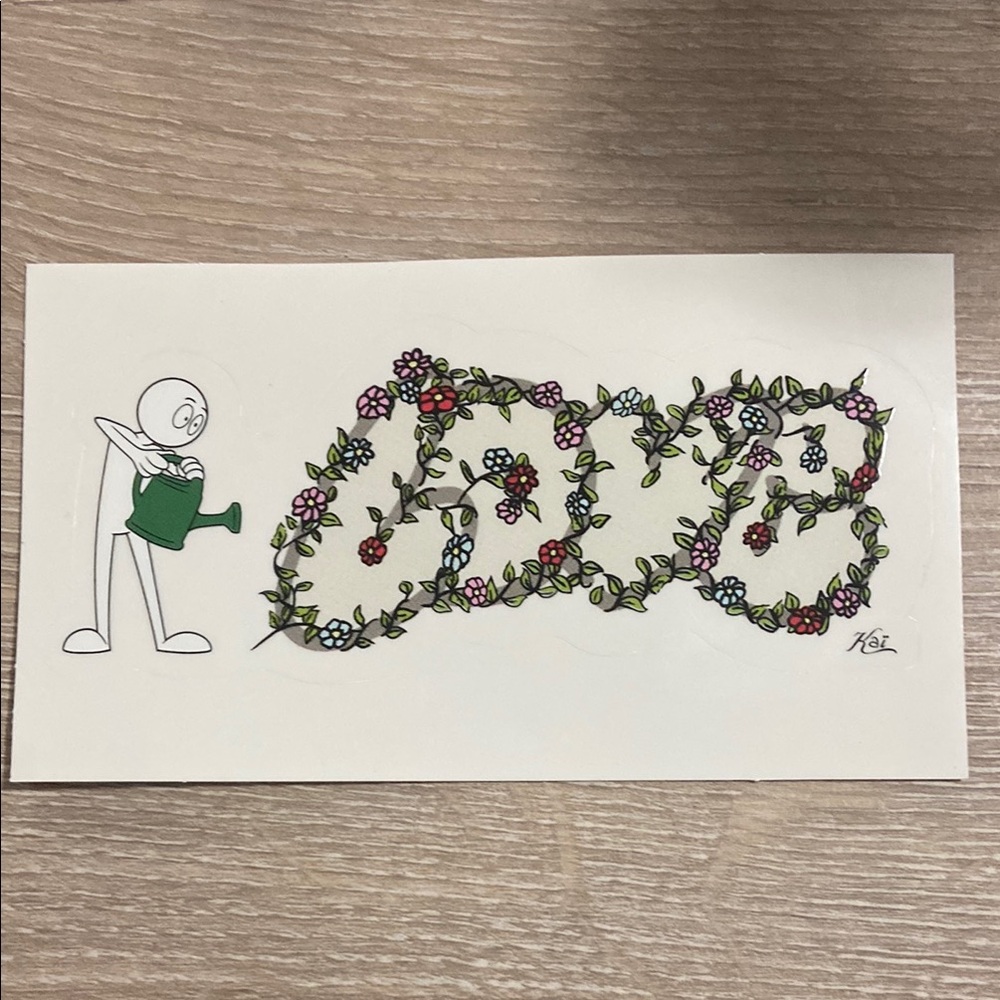Floral Art Sticker with Watering Can by Street Artist Kai